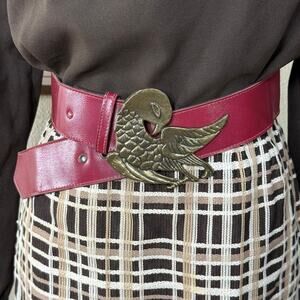 Vintage 60s 70s Bronze Bird Buckle Burgundy Belt Whimsigoth Whimsy Twee Retro XS
